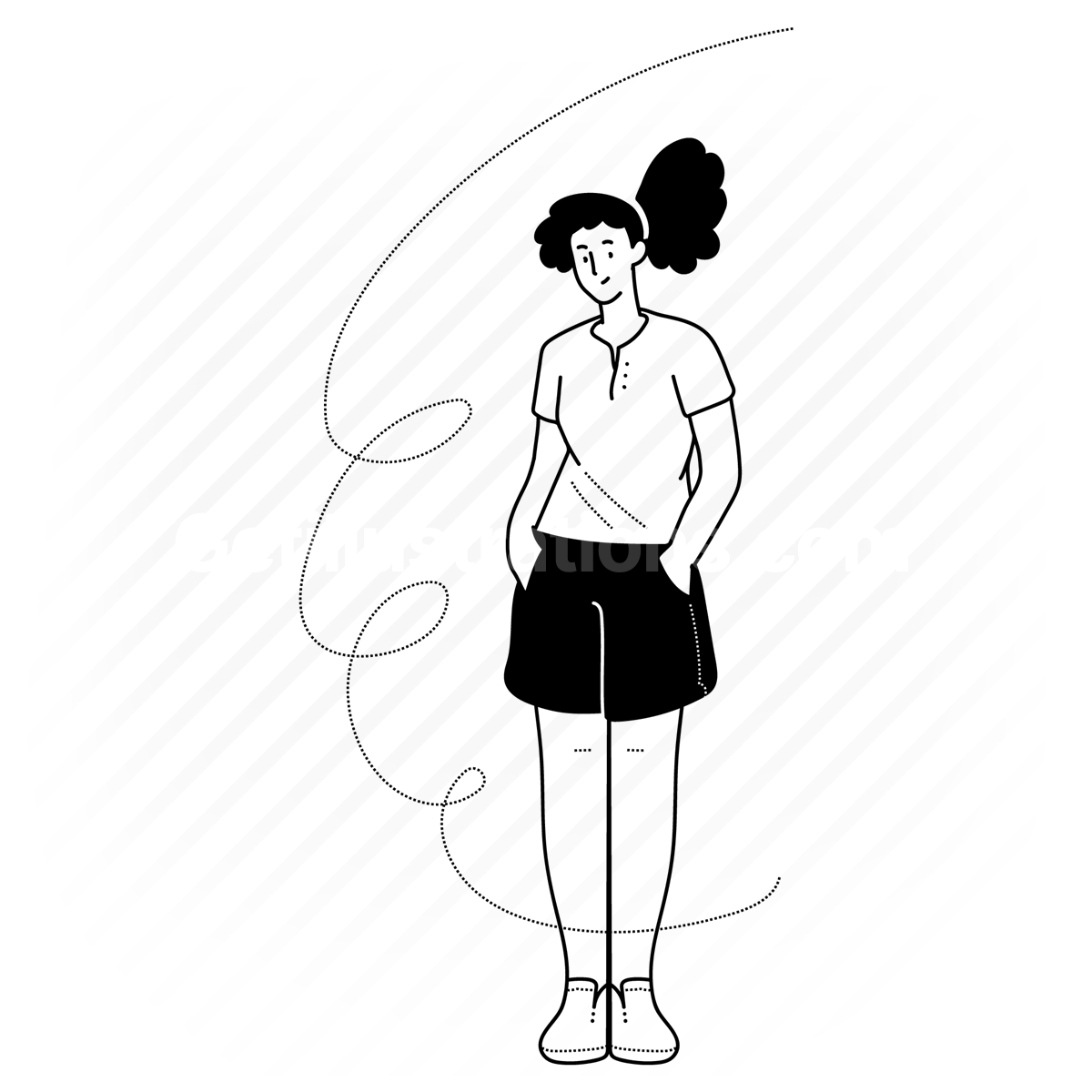 movement, pose, people, person, user, avatar, woman, stand, skirt, shorts